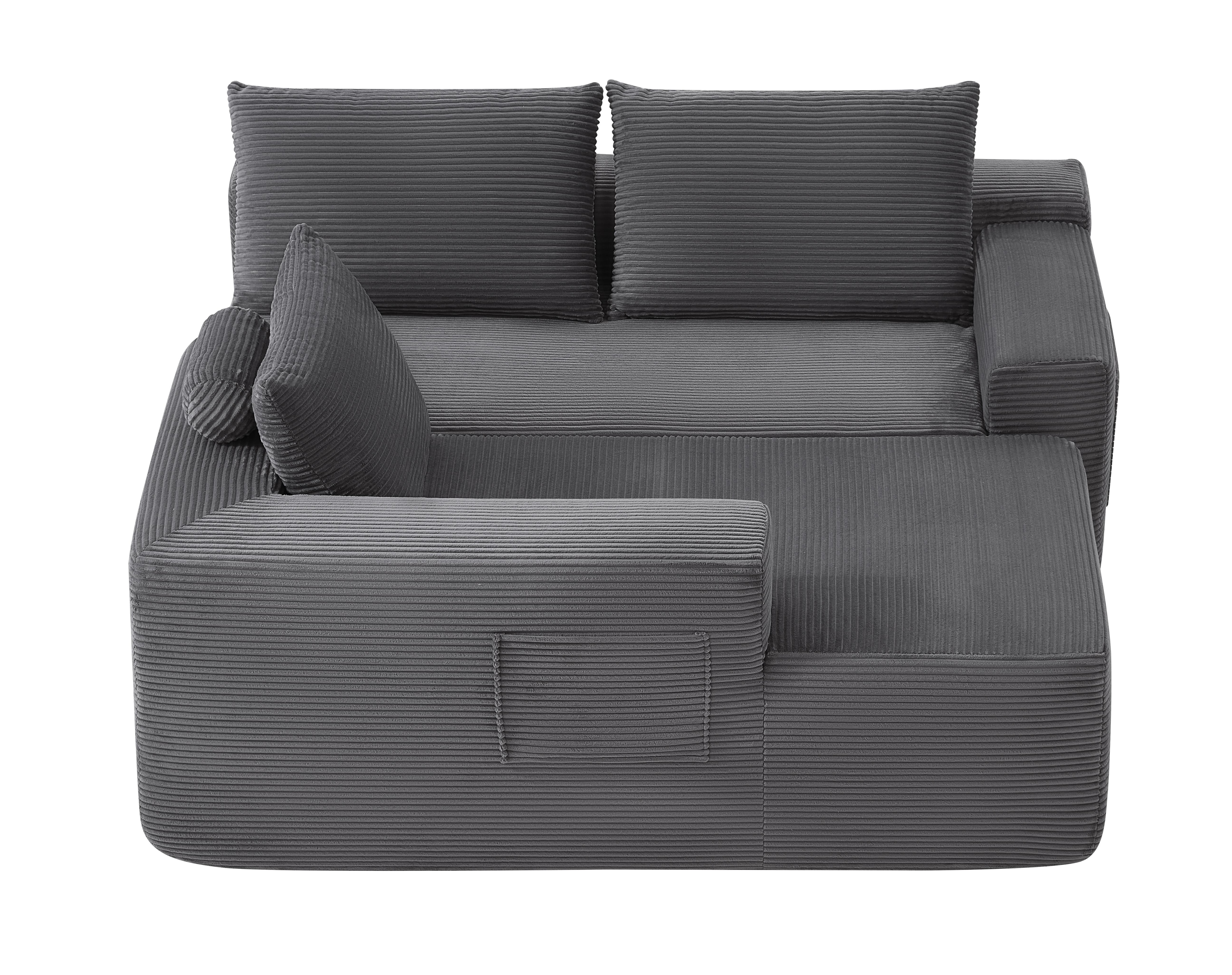 Modern Cloud Sectional Sofa L-shape Chaise Black Corduroy Fabric_voghion.com